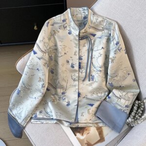 New Chinese style standing collar button jacquard brocade weaving gold heavy industry embroidery blouse cardigan lady coat