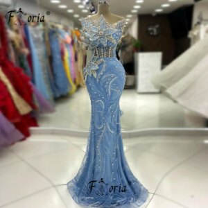 Special Design Flowers Appliques Formal Evening Dress Customized Crystal Beaded Mermaid Prom Party Gown Robe de soiree Cocktails