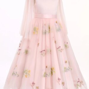 Tulle Skirt Princess Pageant First Communion Gown Flower Girl Maxi Dress Wedding Formal Bridesmaid Floral Embroidered