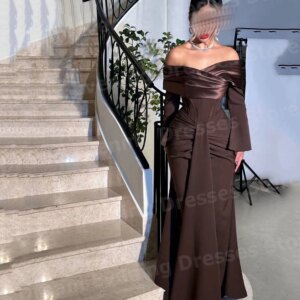 Simple Mermaid Women’s Evening Dresses Elegant Off The Shoulder Customized Prom Gowns Long Sleeve Pleated شارون سعيد فساتين سهره