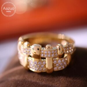 Aazuo 18K Pure Gold Yellow Gold Real Diamonds Luxury Braid Lines Ring Gifted For Woman Deluxe Banquet Jewelry Woman’s Fashion