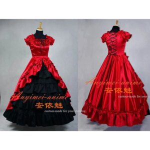 fondcosplay Gothic Lolita Punk Medieval Gown Long red satin Dress Evening black skirt Cosplay Costume Princess Custom-made[G644]