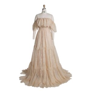 Elegance Off Shoulder Lace Boho Dress Maternity Photo Shoot Dress YW240067
