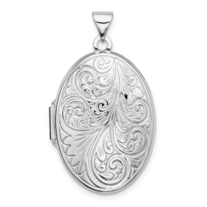 Sterling Silver Rhodiumplated Scroll Oval Locket