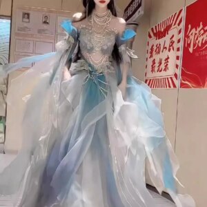 Exotic Series Suit Mermaid Dress Set Princess Mythical Embroidery Hanfu Set Skirt Super Fairy Feather Sleeve Heavy Dance Dress