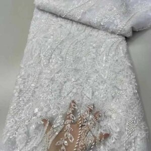 New Design 5 Yards African Sequins Lace Fabric 2025 High Quality Embroidery Lace Beads Mesh Fabric For Women Wedding Party Dress