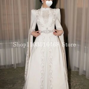 Elegant Arabic Wedding Dresses 2025 For Women High Neck Embroidered Beaded Long Sleeve Muslim Bridal Dresses Customised فساتين