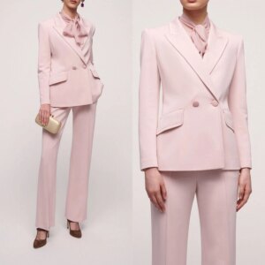 Classic Women Pants Suits 2 Pcs Peak Lapel Blazer Double Breasted Customized Formal Wear Business Office Meeting Outfit