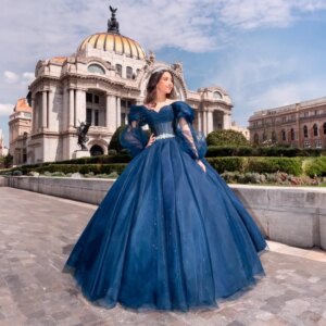 Customized Shiny sky blue Off Shoulder Quinceanera Dress Tull applique crystal Lace vestidos de 15 Quinceanera 