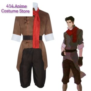 Anime Avatar:The Last Airbender Mako Cosplay Costume Brown Jacket Black Pant Red Scraf Halloween Carnival Adult Men Fancy Suit