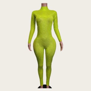High Stretch Sexy Sparkly Rhinestone Long Sleeve Women Celebrity Jumpsuit Evening Party Singer Dancer Performance Stage Costume