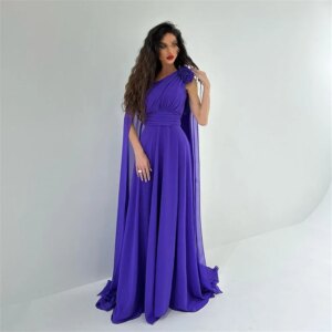 ROYET One Shoulder Pleat Flowers Evening Dress Floor Length Seeep Train Long Formal Elegant Luxury Long Ball Woman Prom Gown