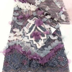 Luxury Pearls Sequins African Purpe Color 2025 High Quality Beads Groom Nigerian Bridal Embroidery French Tulle Lace Fabric