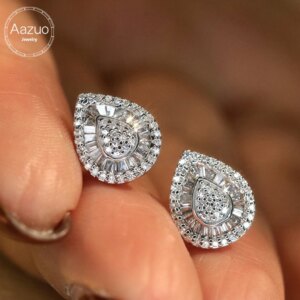 Aazuo 18K Solid White Gold Fashion Jewelry Real Diamonds 0.5ct Waterdrop Shape Stud Earring Party Fine Jewelry Hot Sell