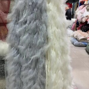 9 Colors High Quality Ostrich Feather Shinny Embroidered Sequin Crystal Tassel Fabric French Tulle Party Evening Dress Material