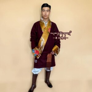 New Tibetan Ethnic Costumes Woolen Clothing Lapel Barley Ear Pattern Robe Kangba