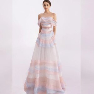 Customized Sexy Chiffon Pleat Tiered A-line Off-the-shoulder Long Dresses Evening Dresses Classic Exquisite Modern Style Pastrol