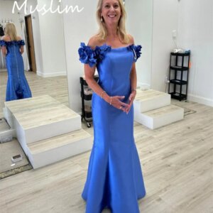 Elegant Mermaid Blue Mother Of The Bride Dress With Flower Gorgeous Off Shoulders Plus Size Wedding Guest Dress Party Customized