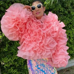 Women’s ruffled yarn top, long sleeved jacket, fashionable, women’s clothing