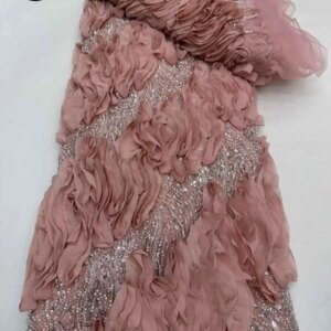 African Beaded Lace Fabric 2025 High Quality French 3D Floral Sequin Nigerian Embroidery Tulle Lace Fabric Party Dress 5 Yards