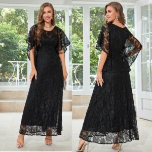 Customized Black Lace Mother Dress A-line Elegant Round Neck Hollow Out of the Bride Dresses Ankle-Length Short Sleeve فستان ال