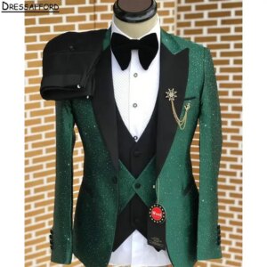 Emerald Green Men Business Formal Occasion Tuxedos Grooms Wedding Party Prom Male Suit 3 Piece Set Blazer Vest Pants
