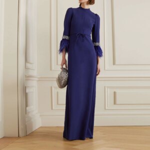 Welove 2024 New Design High Neck Evening Dresses Crystal Feathers Long Sleeves Elegant Prom Dresses فساتين مناسبة رسمية