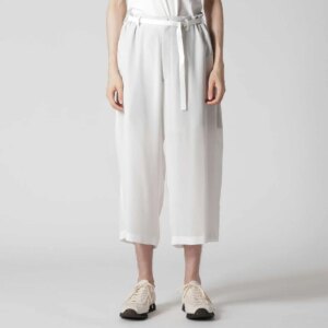 YOJI OOAK Japanese original silk white cropped pants with wide leg waistband design casual pants straight leg pants for men