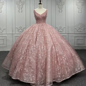 Princess Pink Quinceanera Dress V-neck Sleeveless Tank Organza Floral Print Formal Party Evening Dress DY8333 Avondjurken