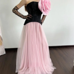 Little Daisy Customized   Classic Modern Style Formal Evening Strapless A-line Flowers Tulle Bespoke Occasion  Prom Dress