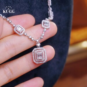 KUGG 18K White Gold Necklace Vintage Elegant Design 1.6carat Real Natural Diamond Necklace for Women High Engagement Jewelry