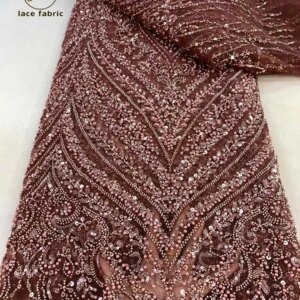 African Beaded Lace Fabric 2025 High Quality Beads Lace Fabric for Wedding Party Dress Tulle Mesh Sequins Lace Fabric 5 Yards