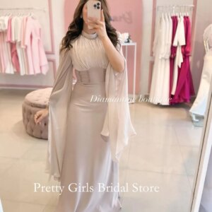 Customized High Neck Formal Wedding Dresses Bell Sleeves Chiffon Mermaid Floor Length Classic Elegant Bride Gowns Party Women
