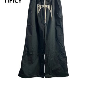 High Street Dark RO Black Pants Men’s 24SS Rick Style Embroidered Slogan Pocket Elaxtic Waist Casual Loose Workwear Pants