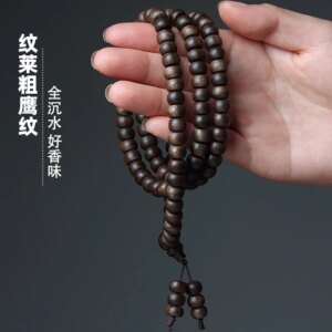 Brunei Eaglewood Rosary Bracelet with Shape Old Barrel Beads Submerged Eaglewood Necklace 108 Bracelet Multi-Circle