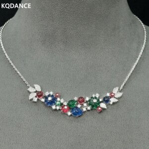 KQDANCE Luxury Solid 925 Silver Carbon Diamond Snthetic Gemstone Colorful Fruit Necklace for Women Jewelry Anniversary Gifts
