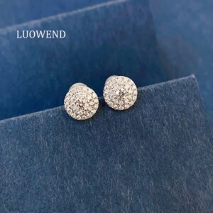 LUOWEND 100% 18K White Gold Earrings Classic Design 0.60carat Real Natural Diamond Stud Earrings for Women High Wedding Jewelry