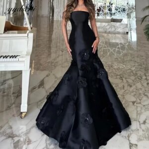 Customized Black Elegant Strapless Simple Mermaid Evening Dresses For Women 2025 Floor Length Sexy Lace Prom Dresses Party Dress