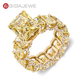 GIGAJEWE Moissanite Total 23ct Vivid Yellow Color VVS1 Radiant Cut 18K Yellow Gold Ring Jewelry Woman Girlfriend Engagement Gift