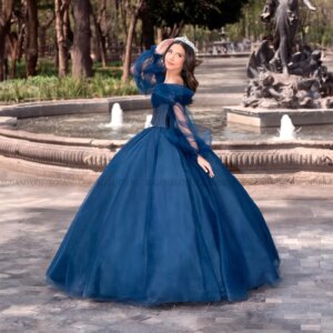 Customized Royal Blue Ball Gown Quinceanera Dress 2025 Beaded Pleats Long Sleeves Sweet 16 Princess Birthday Vestidos De 15 Años