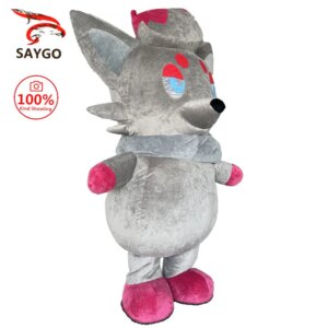 SAYGO Cartoon Grey Fox Plush Inflatable Costume Adult Cosplay Animal Outfit for Halloween Party Carnival Celebration