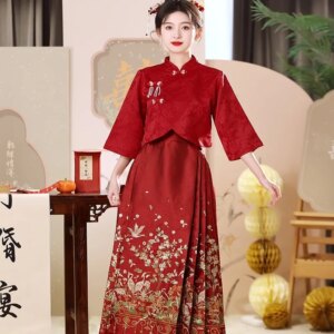 Pregnant Women’s Toasting Attire for Bride Embroidery Dresses Chinese Wedding Hanfu Tang Suit Engagement Banquet Clothes