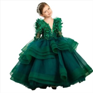 Fairy Flower Girls Dresses Long Sleeves Tiered Ruffles Floral Appliques Vestido De Novia Kids Formal Birthday Party Dress