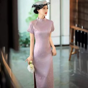 High Quality High-End Interwoven Real Silk Cheongsam Qipao 2024 New Summer Mid-Style Improved National Style Girl Dress Young
