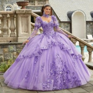 Purple Long Sleeve Quinceanera Dress 2025 Glamorous Sweetheart Party Dress Shiny Applique Party Ball Gown 16 Customized