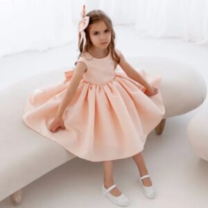 Custom made Flower Girl Dresses Princess Dress Orange Satin With Bow Sleeveless For Wedding Birthday Party First Communion Gowns