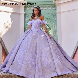 EVLAST Customized Lavender Quinceanera Dress Ball Gown 3D Floral Applique Beaded With Cape Sweet 16 Vestidos De 15 Anos SQ212