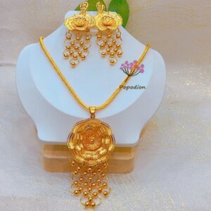 New Dubai 24K Gold Plated Necklace Earrings for Women’s Wedding Party Jewelry Set DD10486