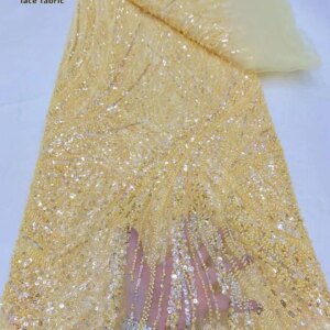 Luxurious African Beaded Net Mesh Lace Fabric 2024 Beads Embroidery Sequins French Tulle Lace for Nigerian Wedding Party Dress