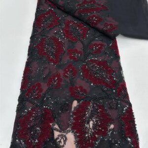 African French Handmade Beaded Lace Fabric Sewing Sequins Embroidery Nigeria Net Lace Fabric for Women Wedding Dress Sewing